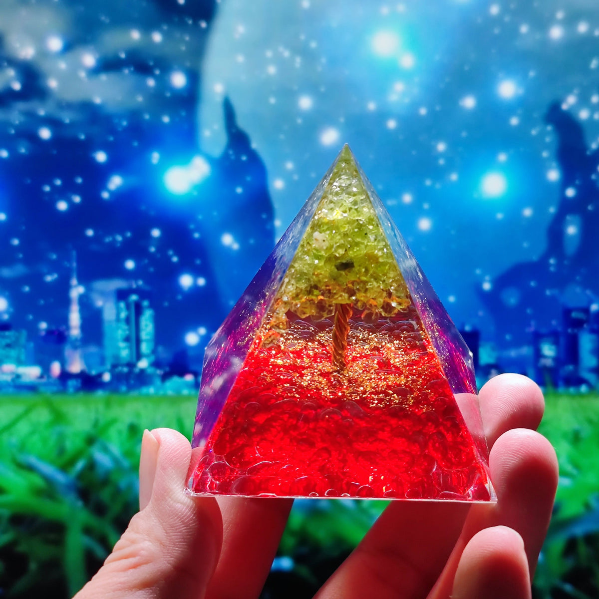 Crystal Resin Pyramid Ornament With Gemstone Sparkle