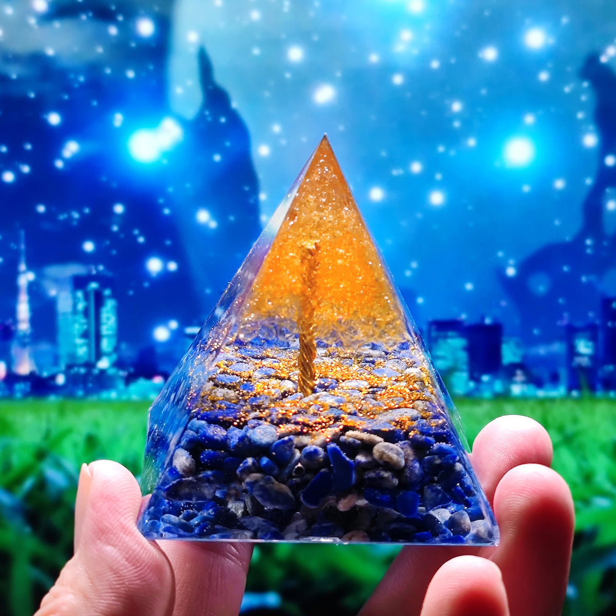 Crystal Resin Pyramid Ornament With Gemstone Sparkle