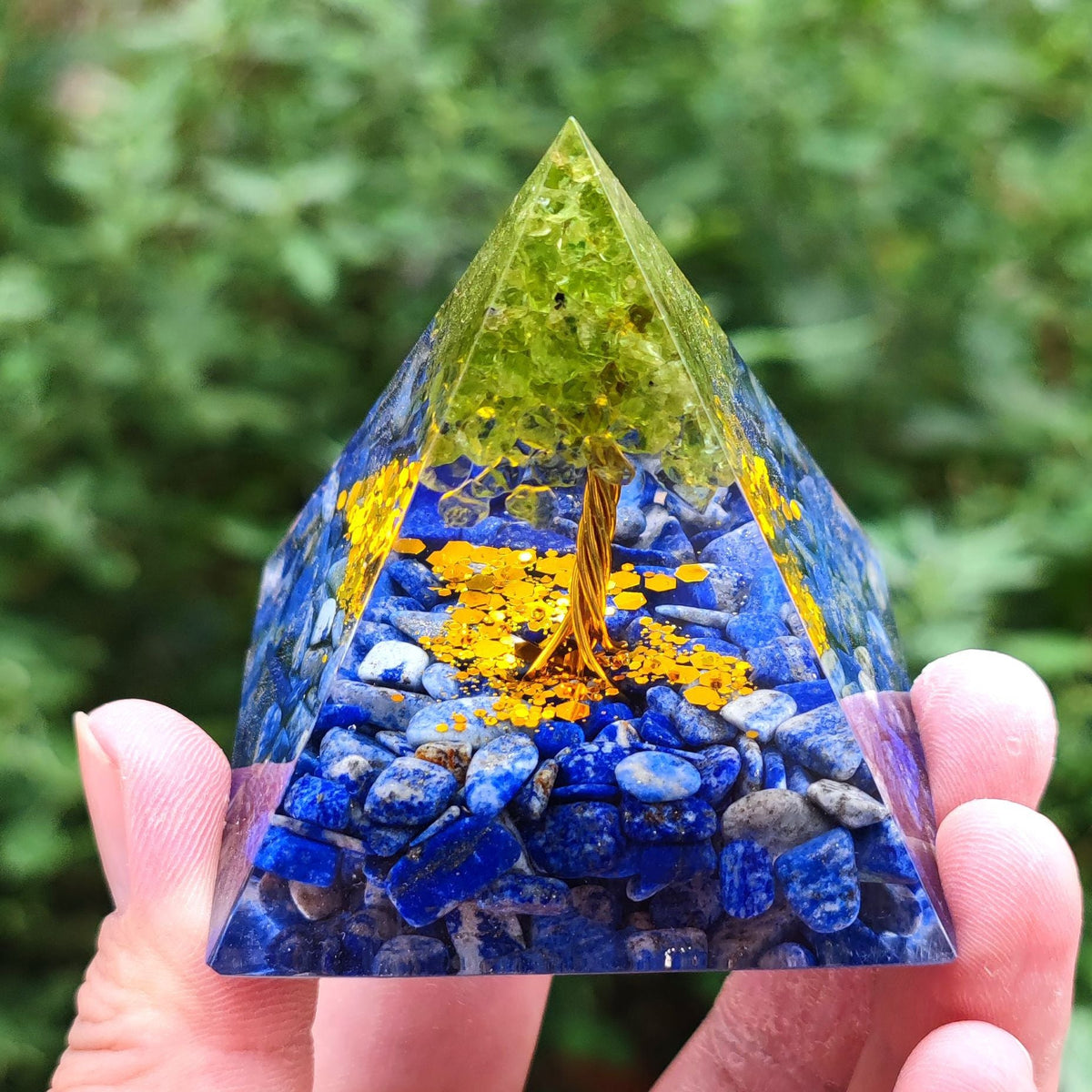 Crystal Pyramid Desk Decor with Tree of Life Detail