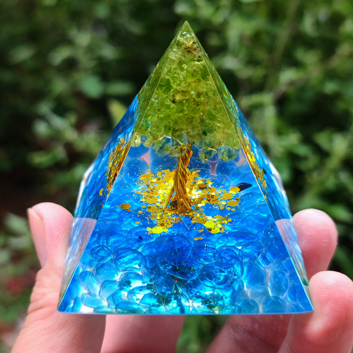 Crystal Resin Pyramid Ornament With Gemstone Sparkle