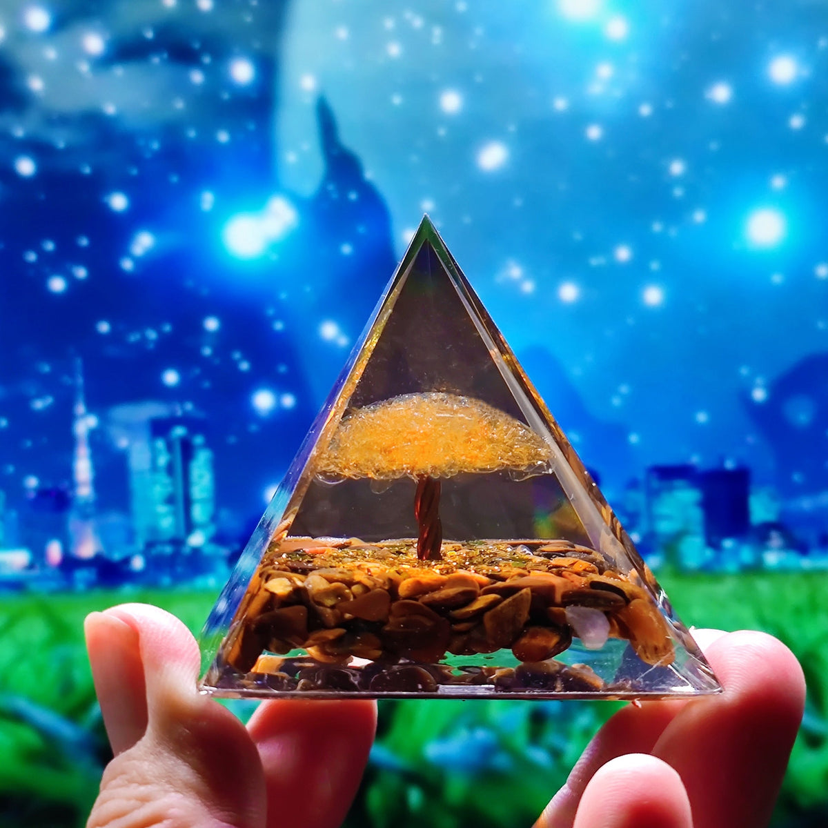 Crystal Pyramid Desk Decor with Tree of Life Detail