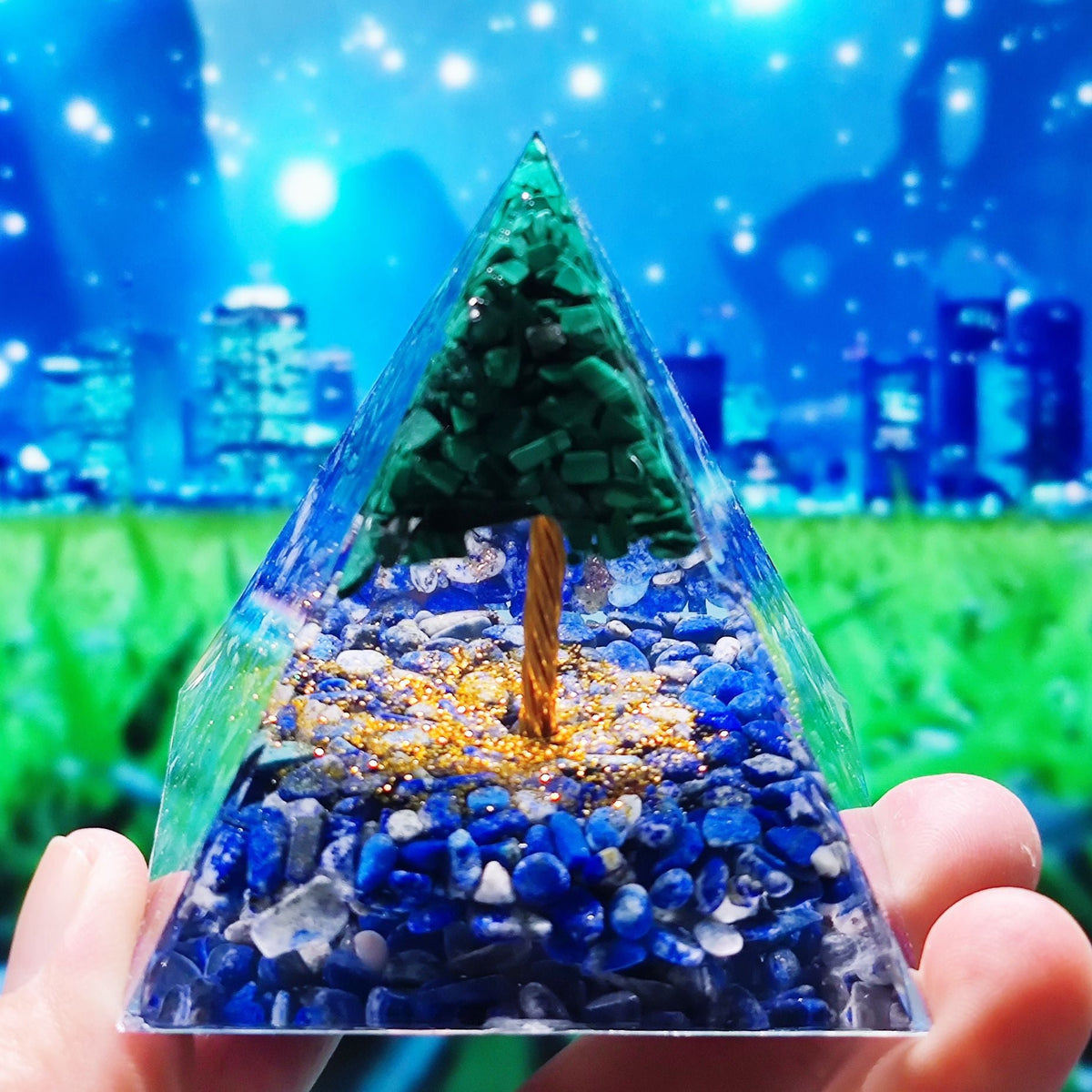 Crystal Resin Pyramid Ornament With Gemstone Sparkle