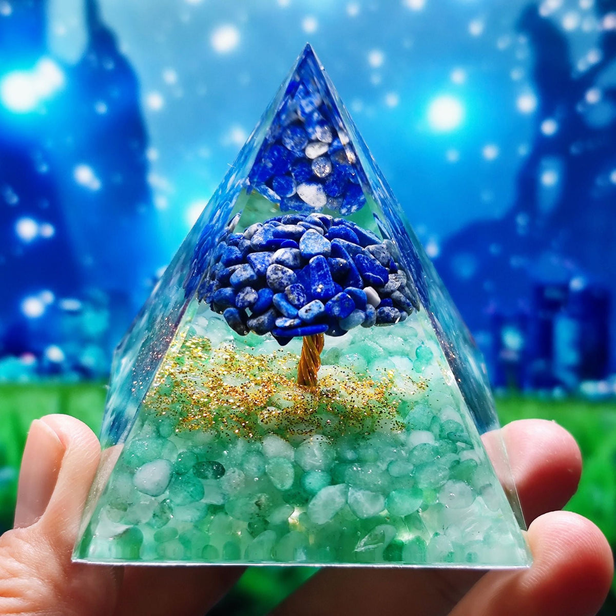 Crystal Pyramid Desk Decor with Tree of Life Detail
