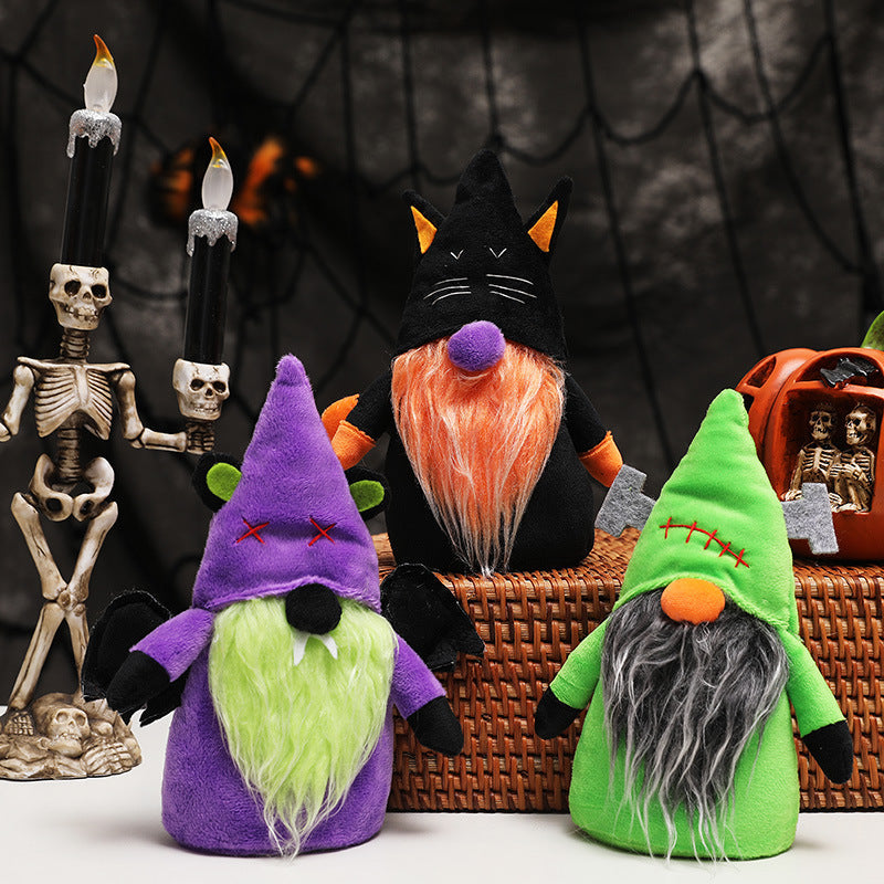 Halloween Gnome Trio Plush Decorations for Festive Shelves
