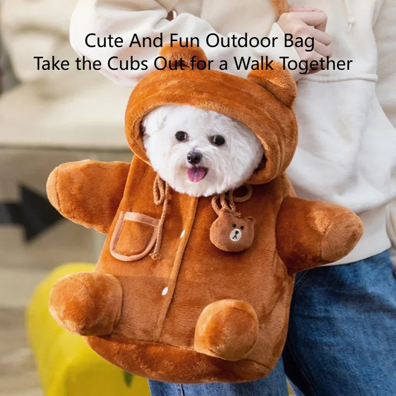 Pet Carrier Bag for Warm Teddy Bear Hands-Free Walks