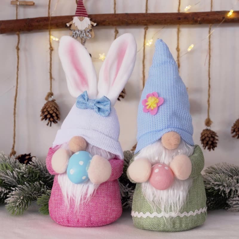 Easter Bunny Gnome Ornament with Pastel Egg Home Decor