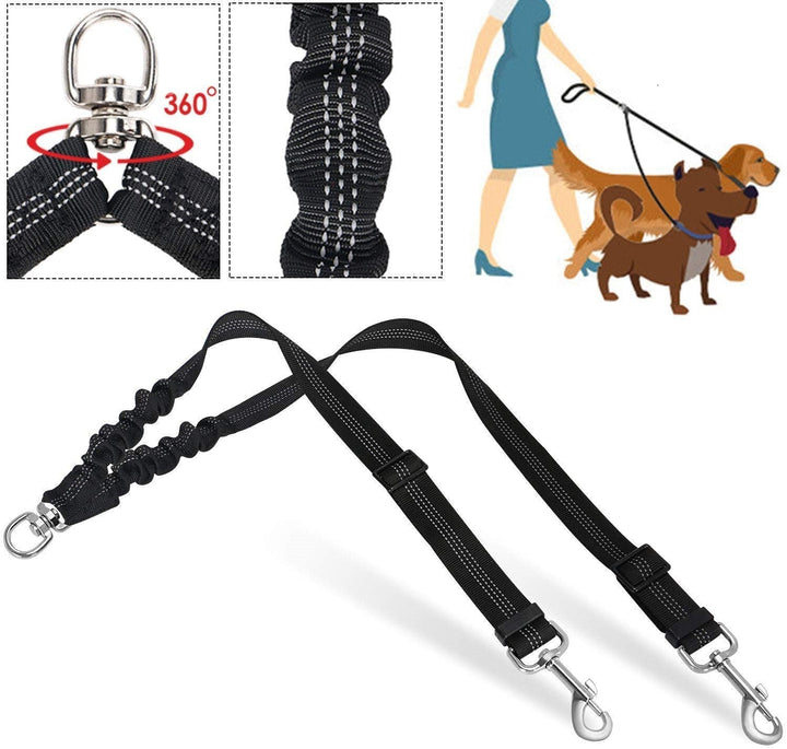 Double Dog Leash with Shock-Absorbing Swivel Control