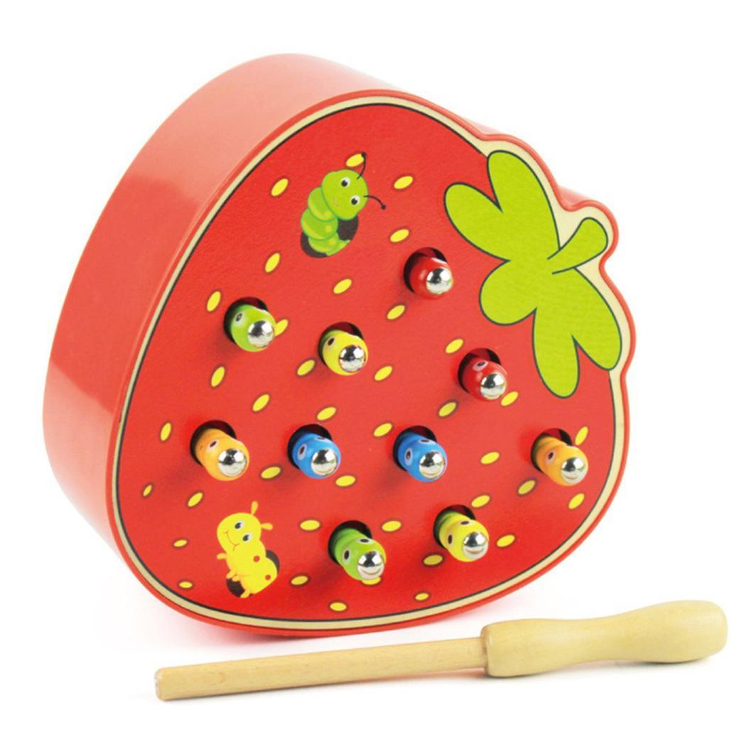 Magnetic Worm Catching Game Wooden Montessori Toy Set