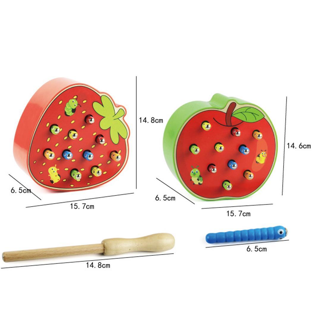 Magnetic Worm Catching Game Wooden Montessori Toy Set