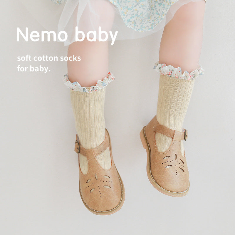 Baby Girl Socks with Soft Cotton Floral Ruffle Cuffs