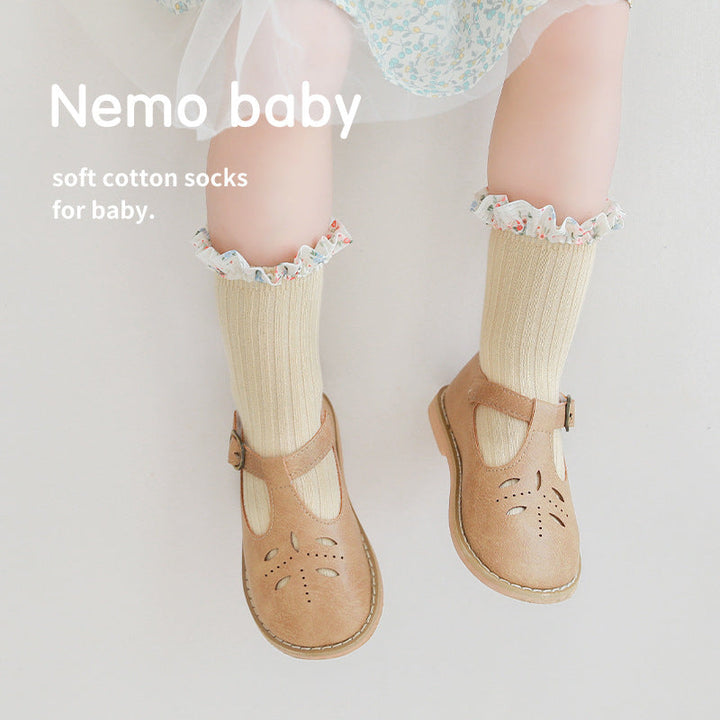 Baby Girl Socks with Soft Cotton Floral Ruffle Cuffs