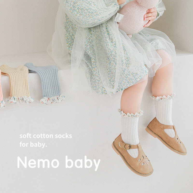 Baby Girl Socks with Soft Cotton Floral Ruffle Cuffs