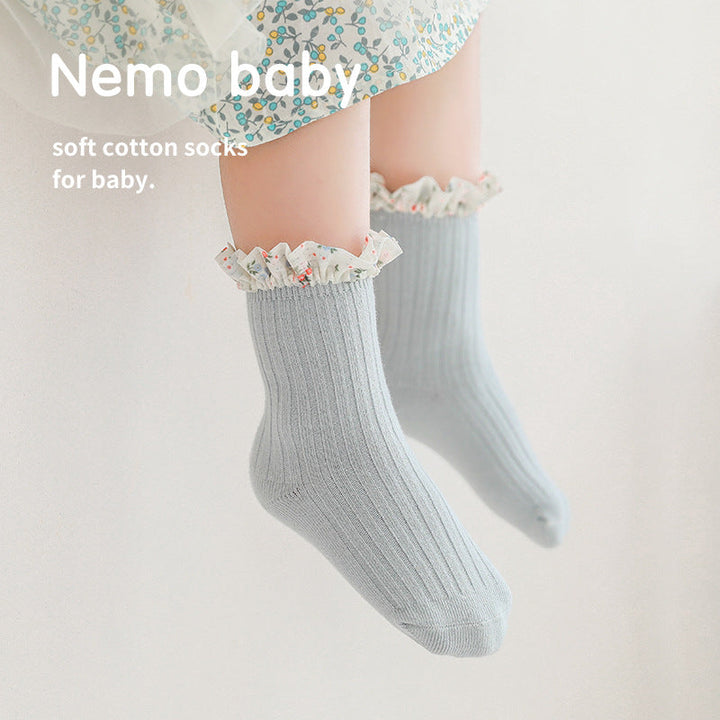 Baby Girl Socks with Soft Cotton Floral Ruffle Cuffs