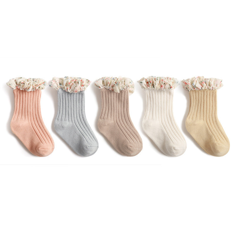 Baby Girl Socks with Soft Cotton Floral Ruffle Cuffs