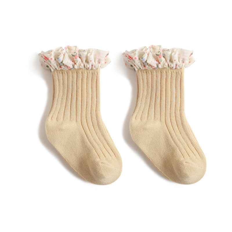 Baby Girl Socks with Soft Cotton Floral Ruffle Cuffs