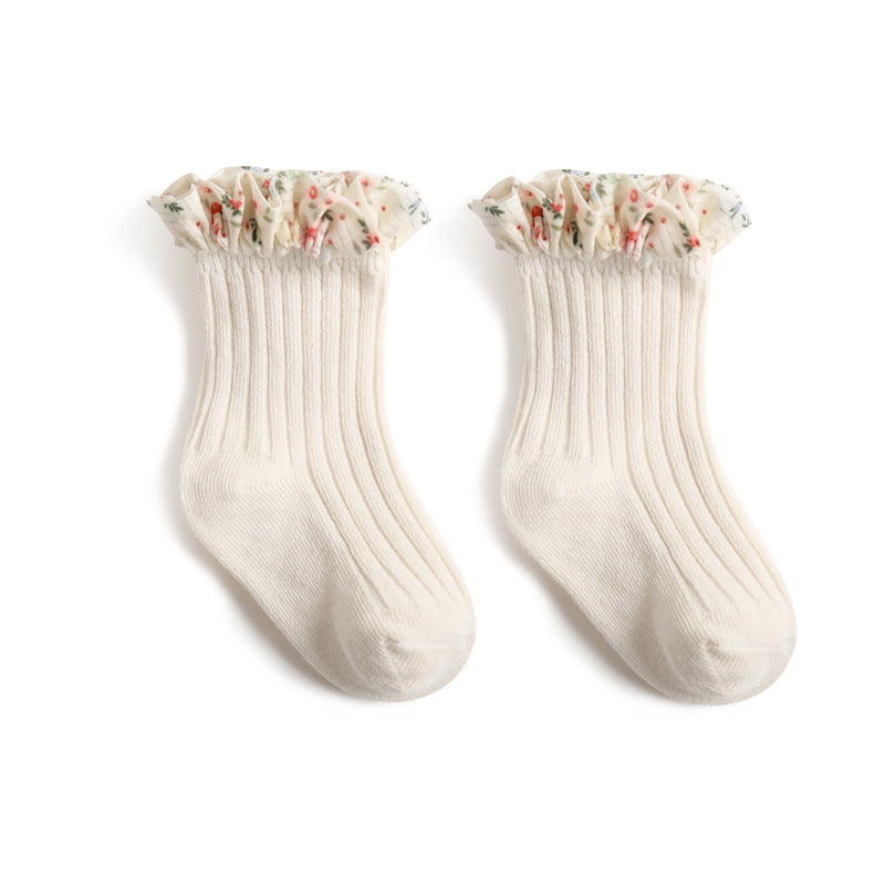 Baby Girl Socks with Soft Cotton Floral Ruffle Cuffs