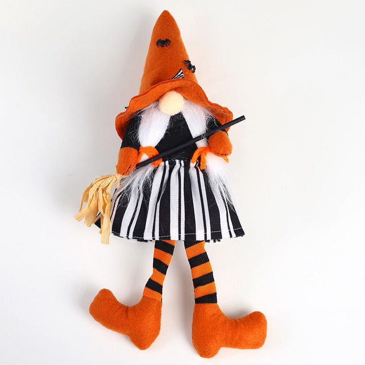 Halloween Witch Doll with Long Legs and Broom Decor
