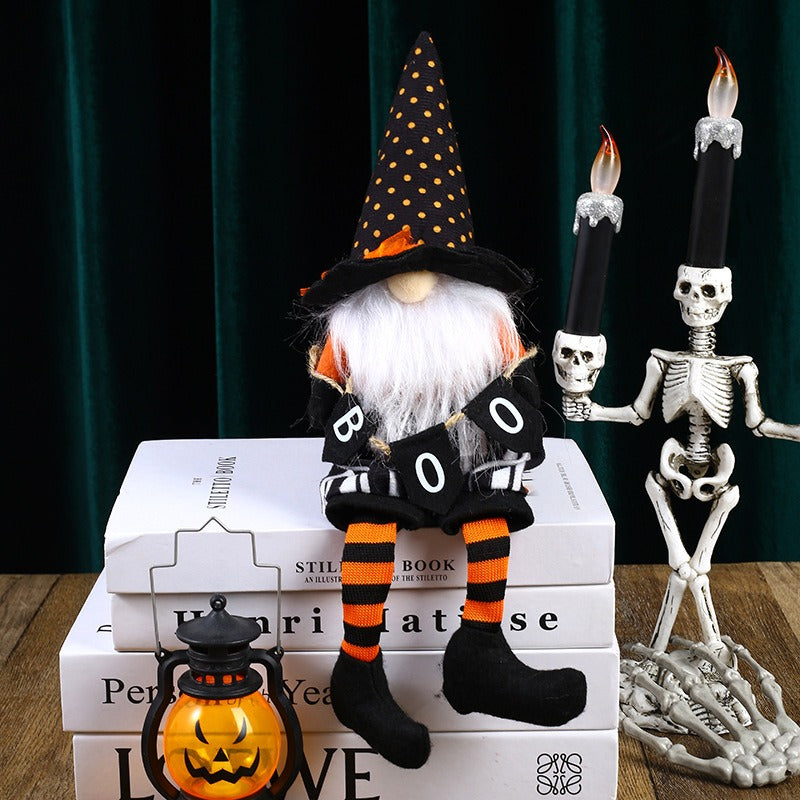 Halloween Witch Doll with Long Legs and Broom Decor