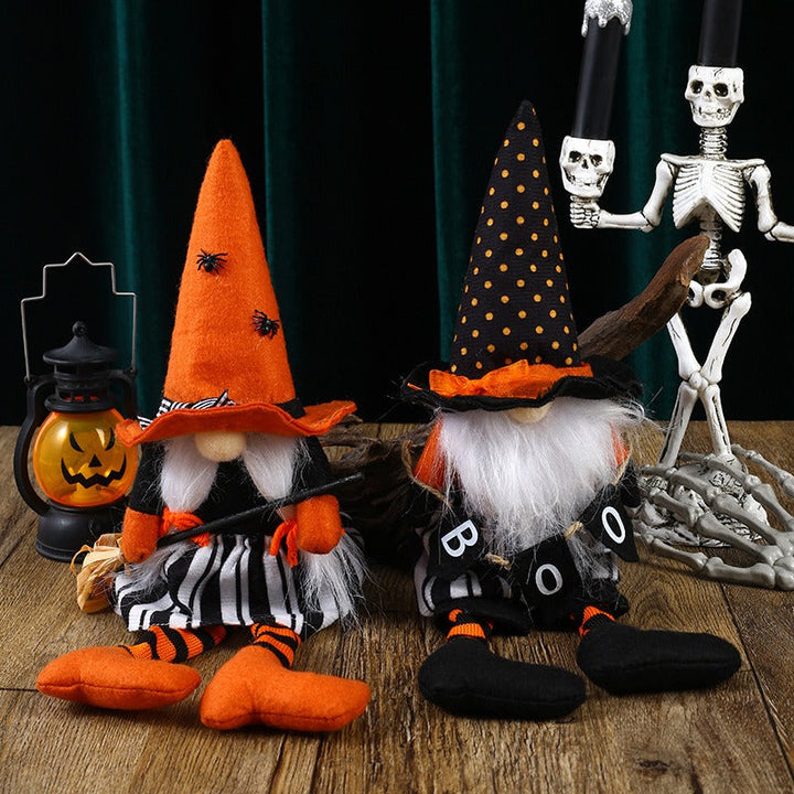 Halloween Witch Doll with Long Legs and Broom Decor