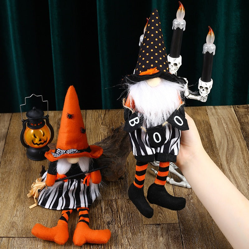 Halloween Witch Doll with Long Legs and Broom Decor