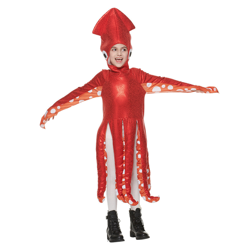 Squid Halloween Costume for Kids | Sparkly Red One-Piece