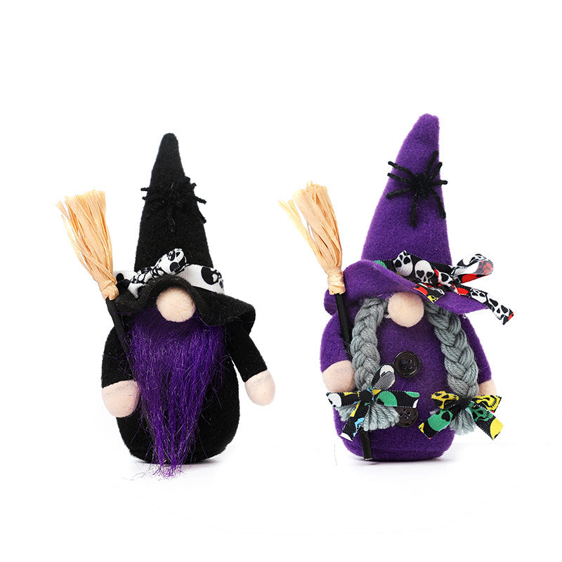 Halloween Faceless Rag Dolls With Brooms, 3-Piece Set