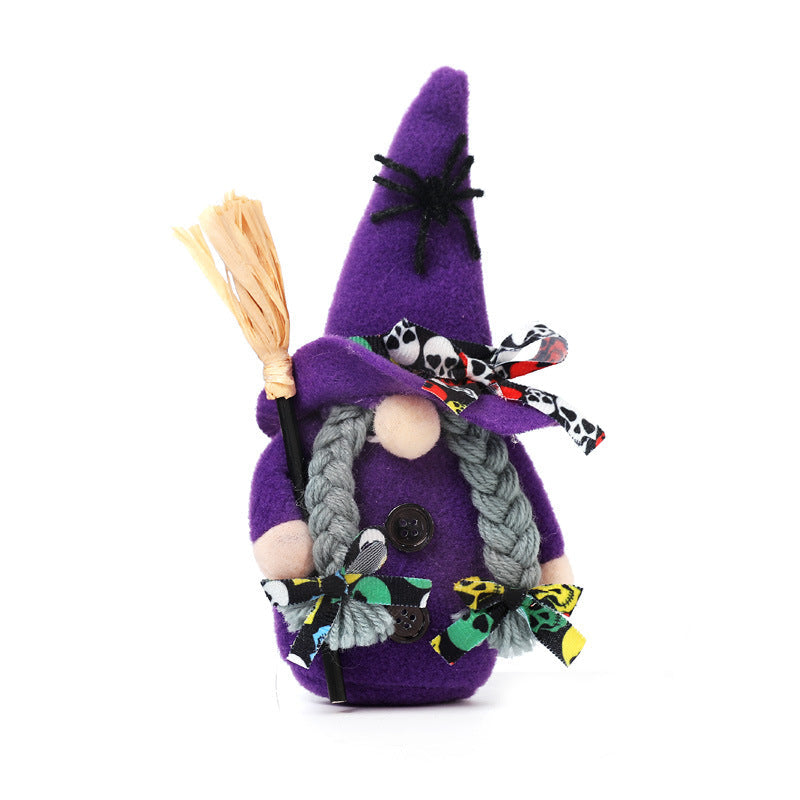 Halloween Faceless Rag Dolls With Brooms, 3-Piece Set