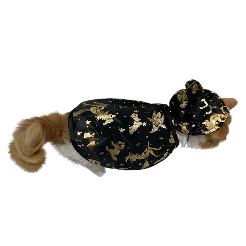 Witch Cloak Cat Costume with Wizard Hat Set