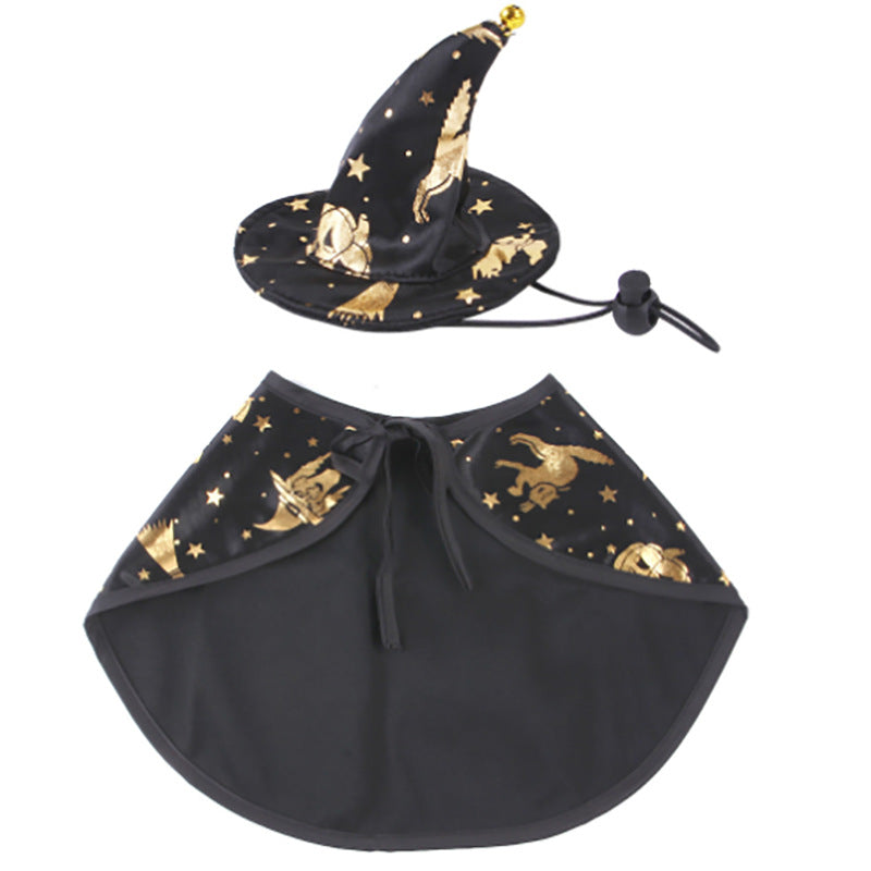 Witch Cloak Cat Costume with Wizard Hat Set