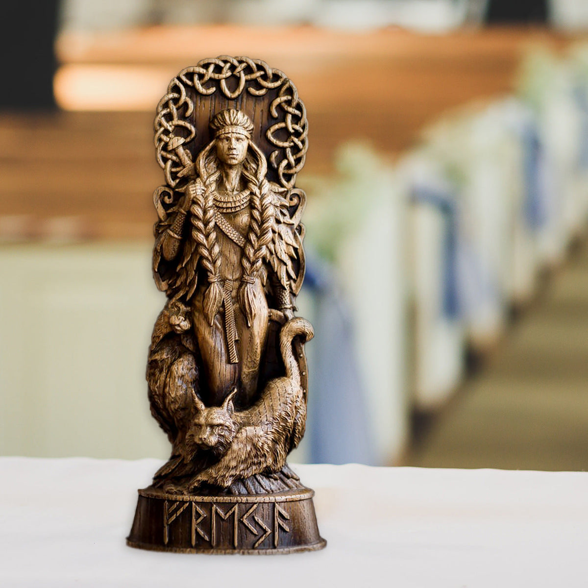 Norse Mythology Statue: 360° Carved-Wood Focal Point