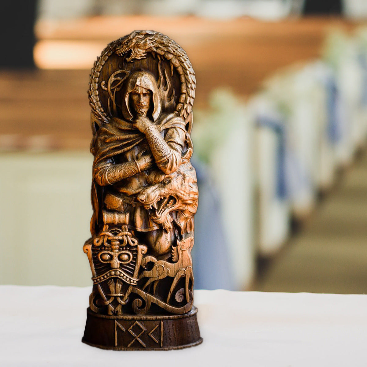 Norse Mythology Statue: 360° Carved-Wood Focal Point