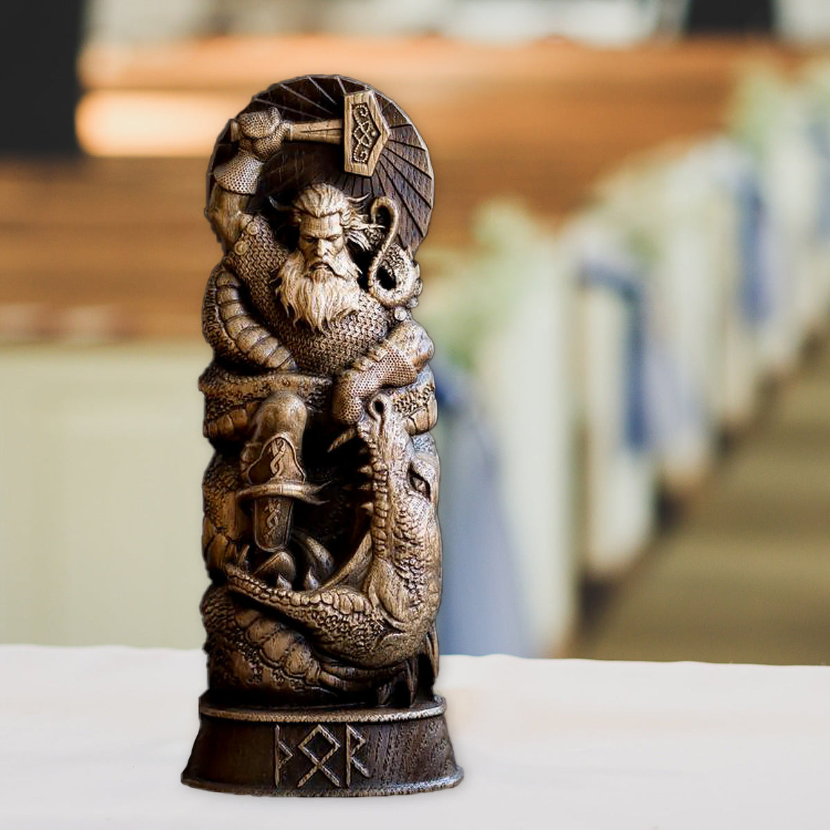 Norse Mythology Statue: 360° Carved-Wood Focal Point