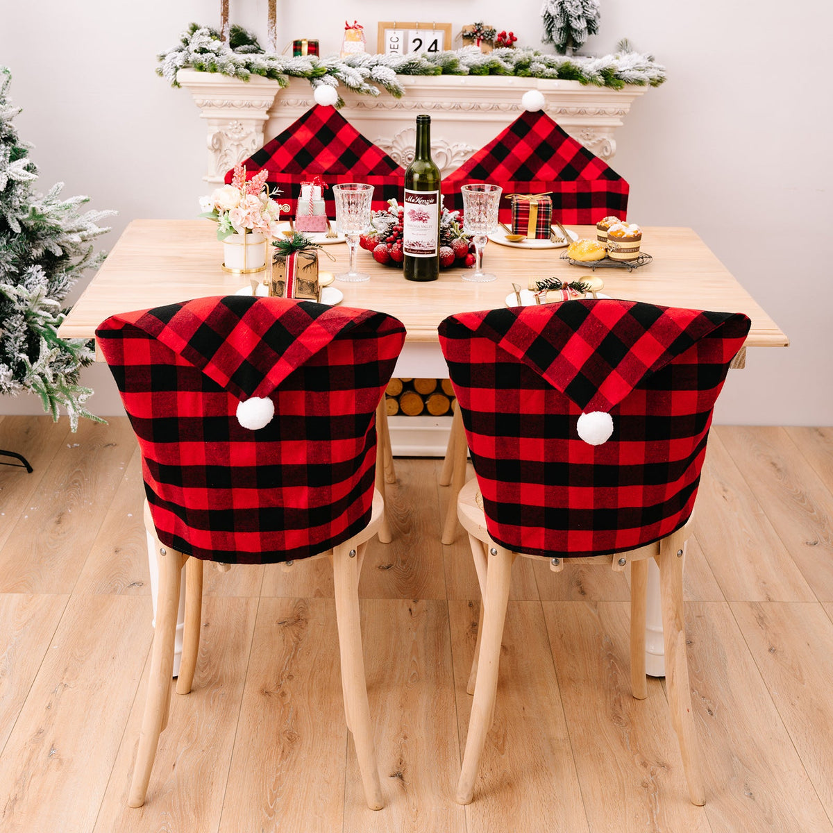 Christmas Chair Covers With Cozy Buffalo Plaid Decor