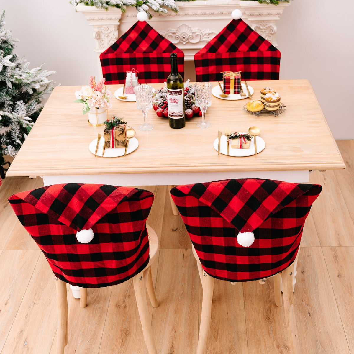 Christmas Chair Covers With Cozy Buffalo Plaid Decor