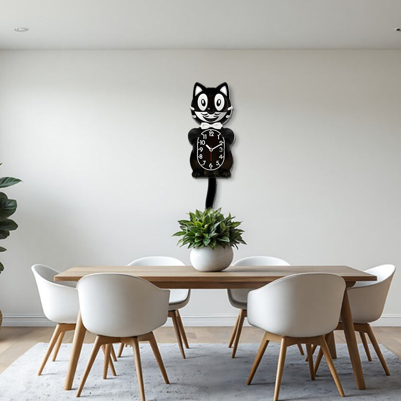 Cat Wall Clock with Swinging Tail for Retro Decor Gift