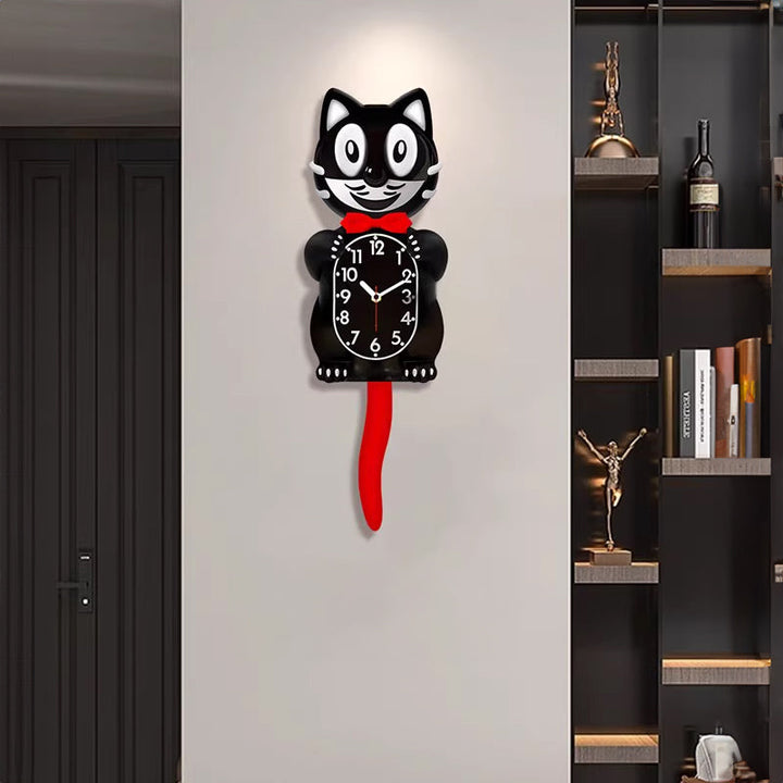 Cat Wall Clock with Swinging Tail for Retro Decor Gift
