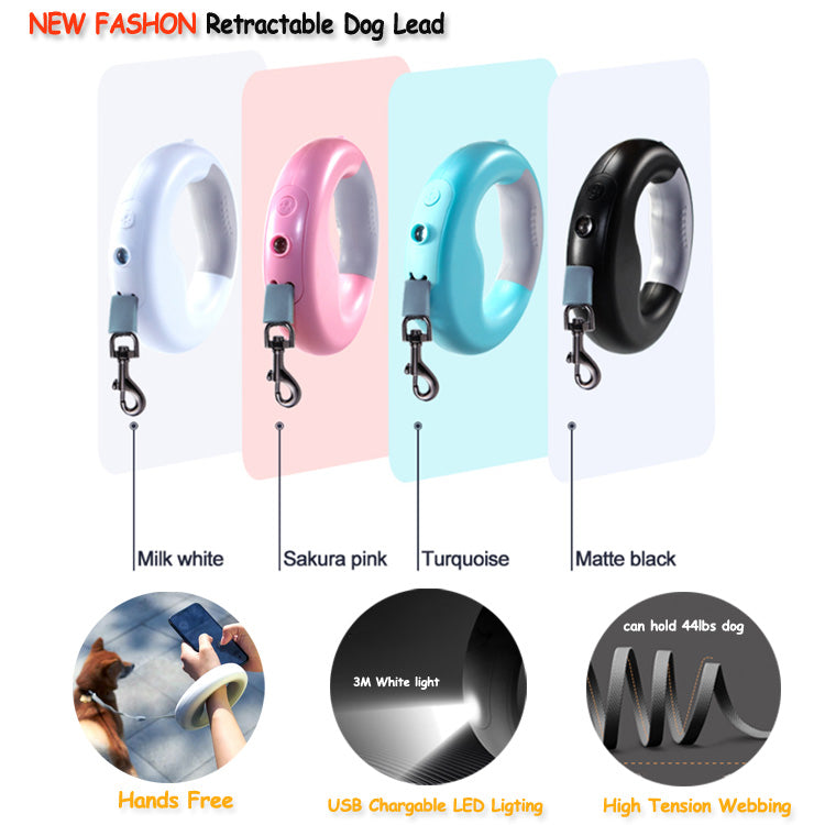 LED Retractable Dog Leash for Safer Nighttime Walks