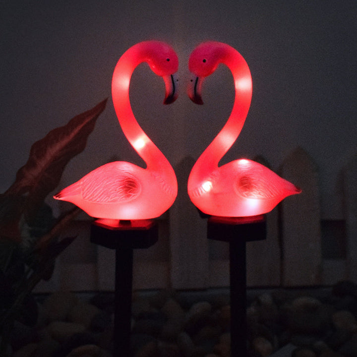 Solar Flamingo Garden Lights That Glow Pink at Night