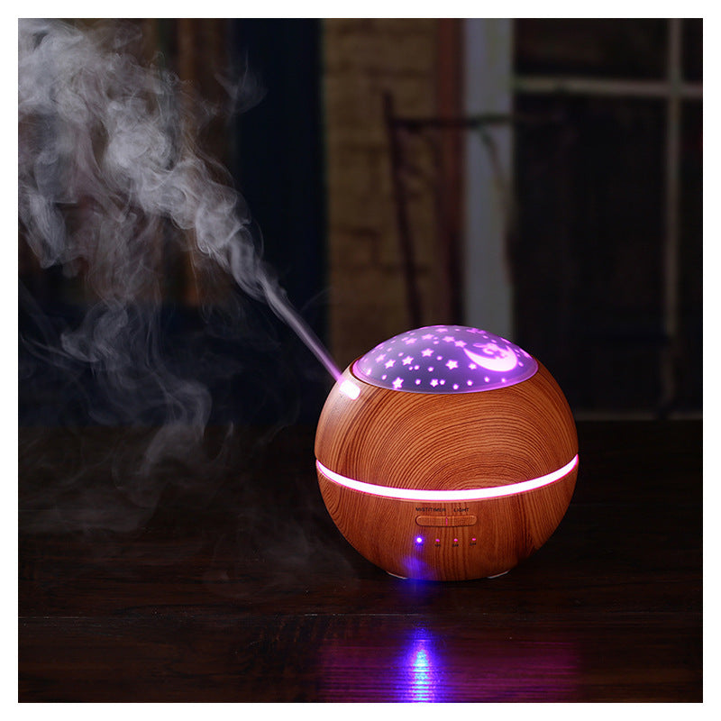 Wood Grain Aroma Diffuser with Star Moon Night Light
