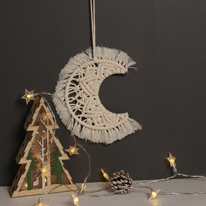 Hand-Woven Moon Wall Hanging for Bohemian Room Warmth