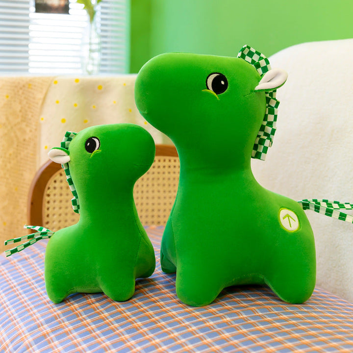 Green Pony Plush Toy With Soft Checkered Mane Decor