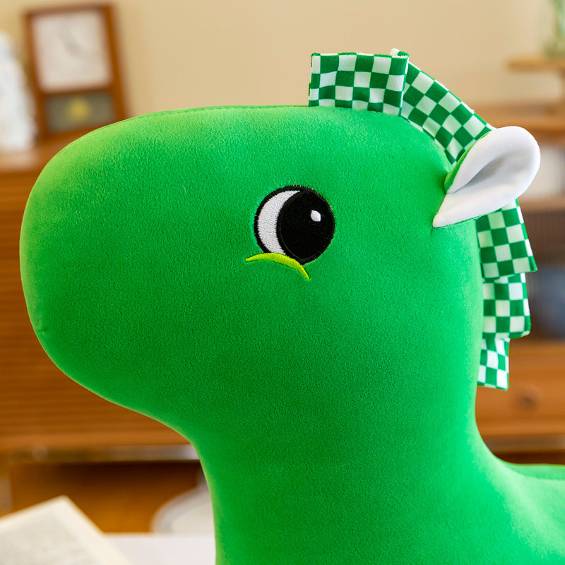 Green Pony Plush Toy With Soft Checkered Mane Decor