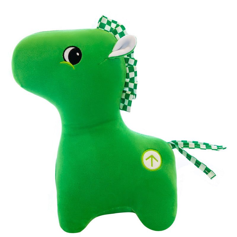 Green Pony Plush Toy With Soft Checkered Mane Decor
