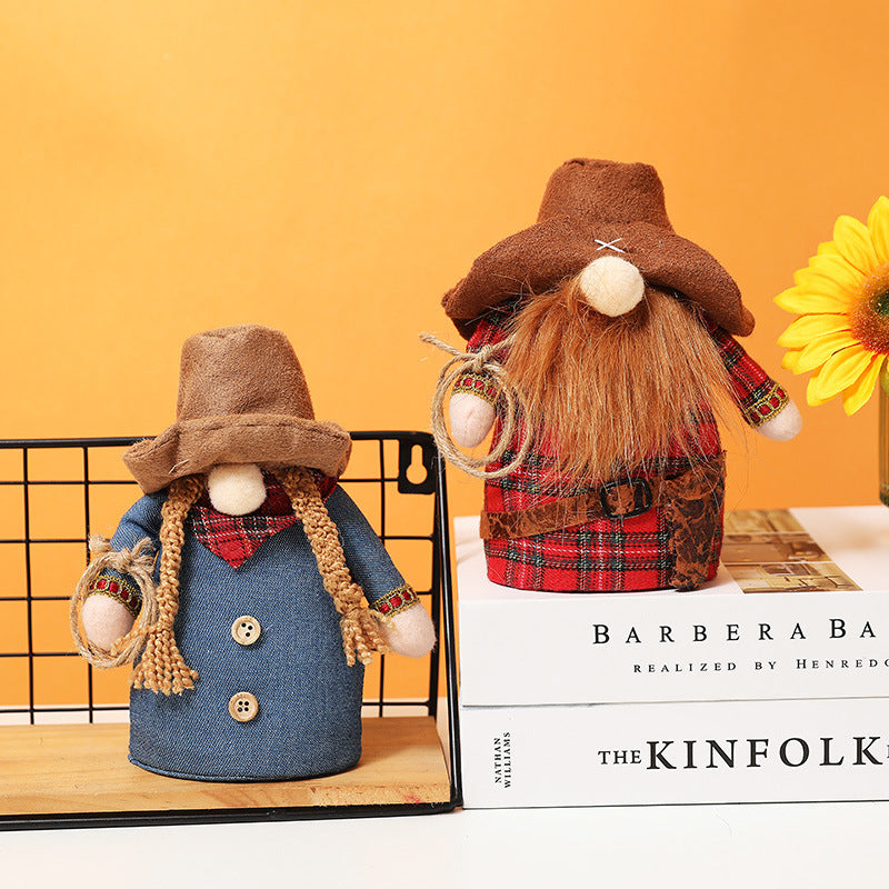 Faceless Cowboy Doll Set for Rustic Western Home Decor