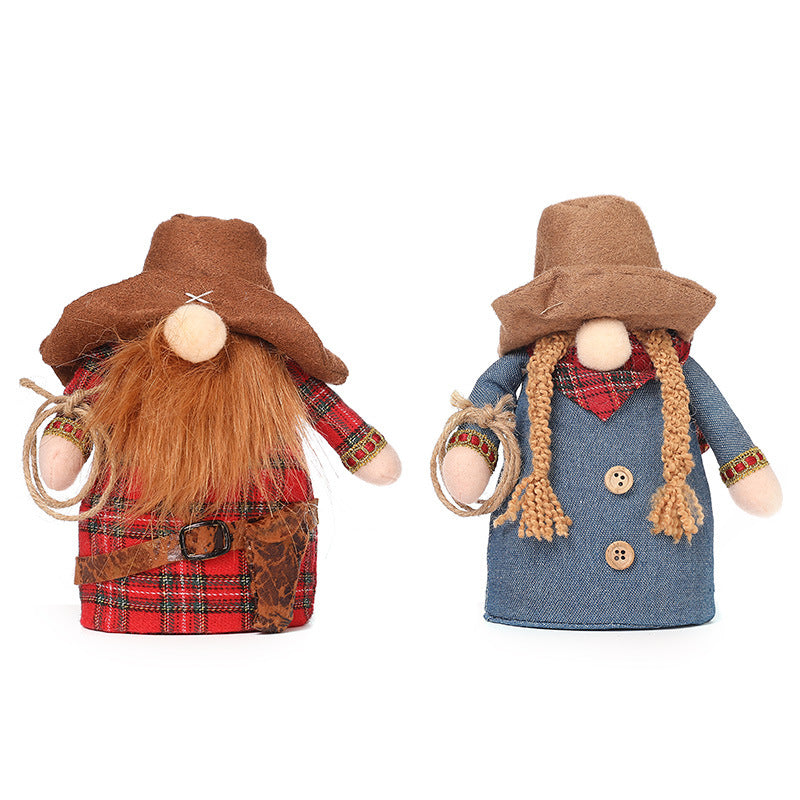 Faceless Cowboy Doll Set for Rustic Western Home Decor
