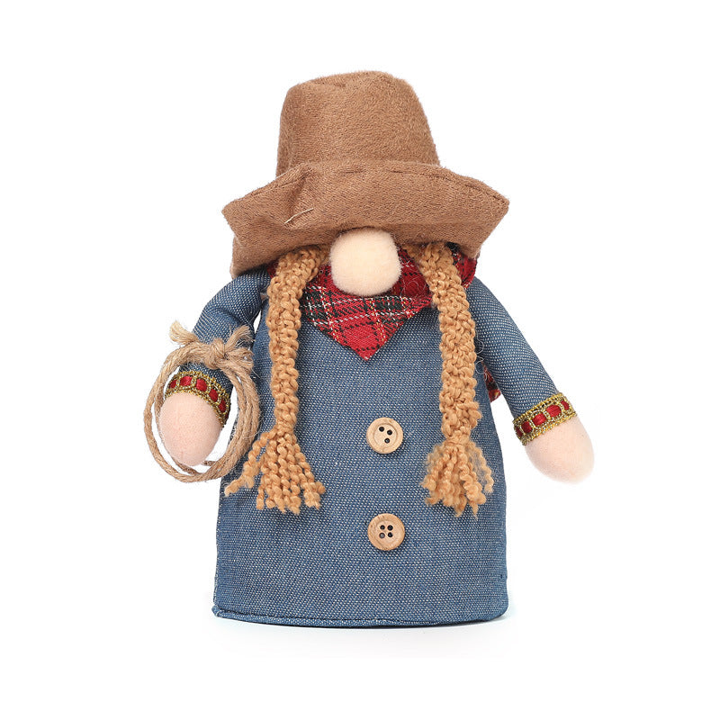 Faceless Cowboy Doll Set for Rustic Western Home Decor