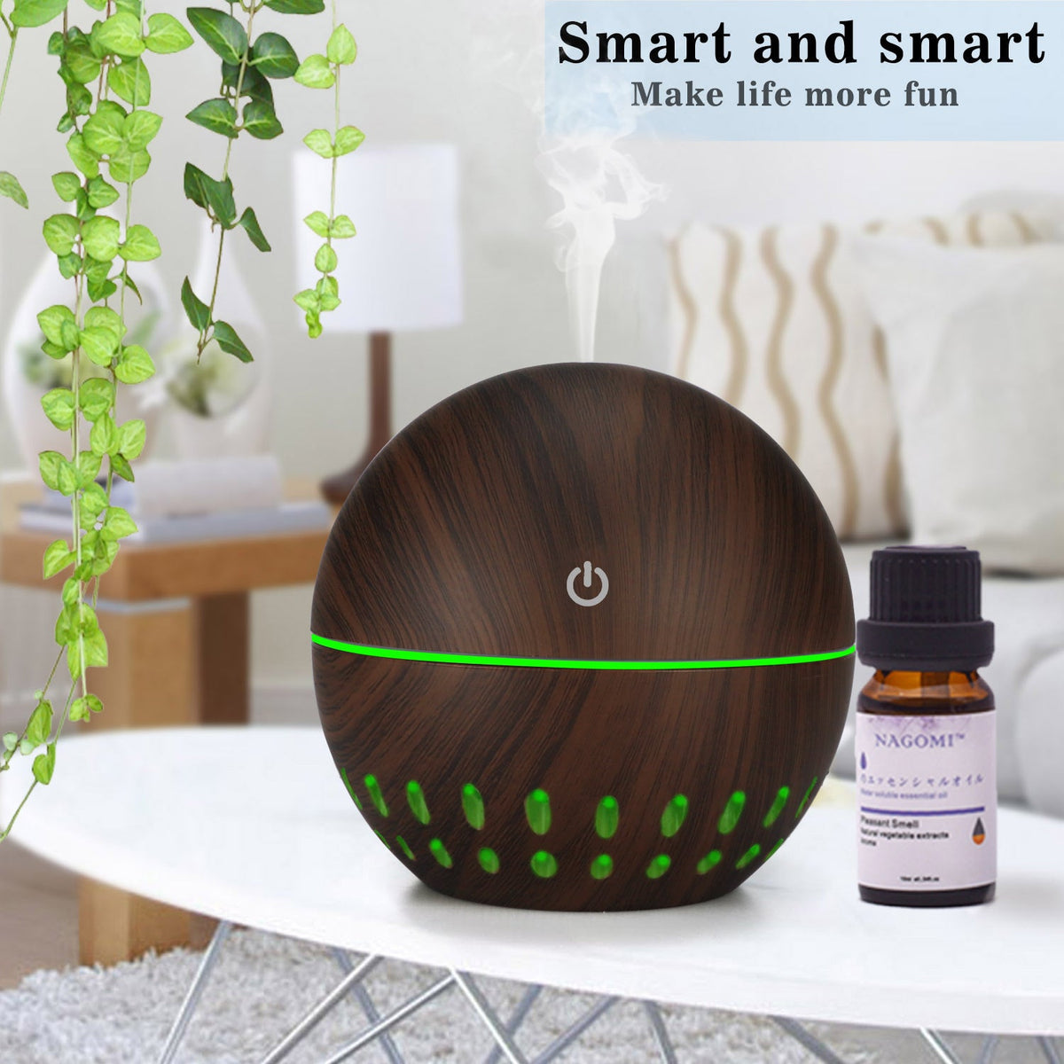 Wood-Grain Desktop Humidifier with Aroma Mist & LED