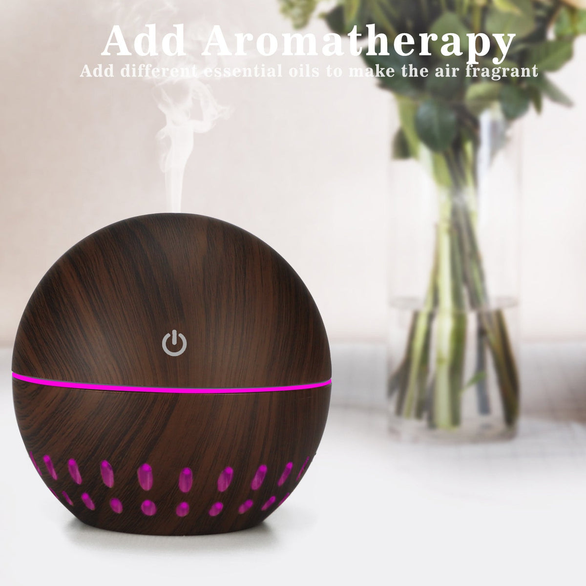 Wood-Grain Desktop Humidifier with Aroma Mist & LED