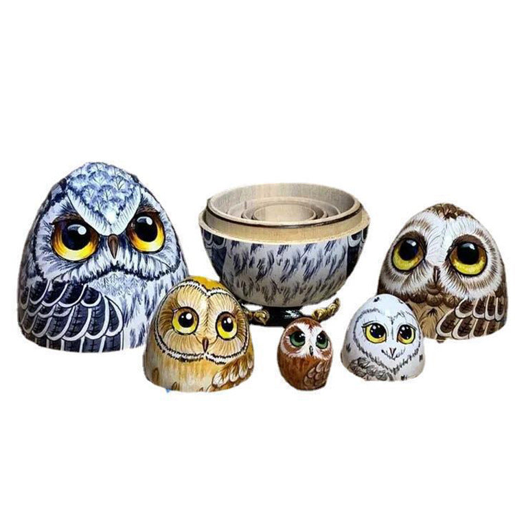 Wooden Owl Nesting Set: 5-Piece Whimsical Home Decor