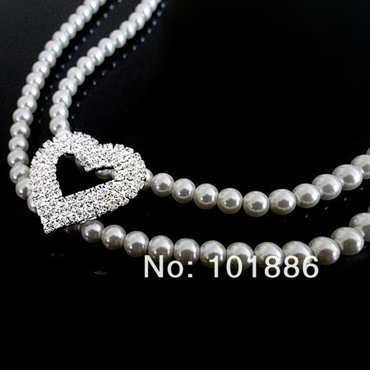 Pet Pearl Collar with Rhinestone Heart for Photo Days